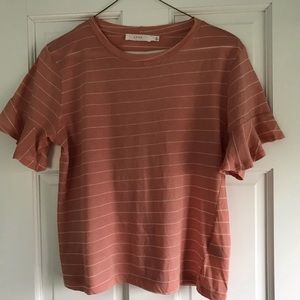 Short Sleeve Peach Tee with White Stripes